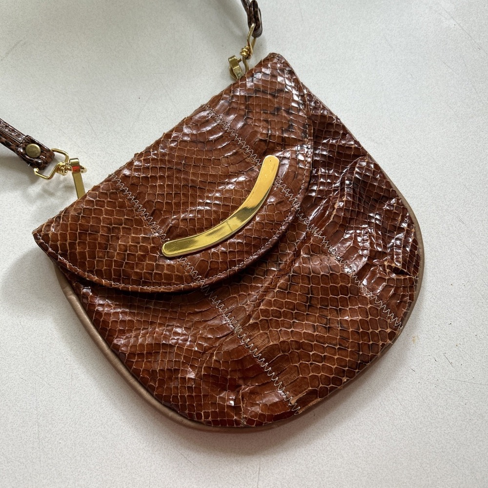 Vintage Margolin Snakeskin Purse 8x8" Mob Wife Golden Glam Shoulder Bag Reptile